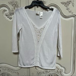 Women's Emma James - Cream lightweight sweater with decorative V neck front - si